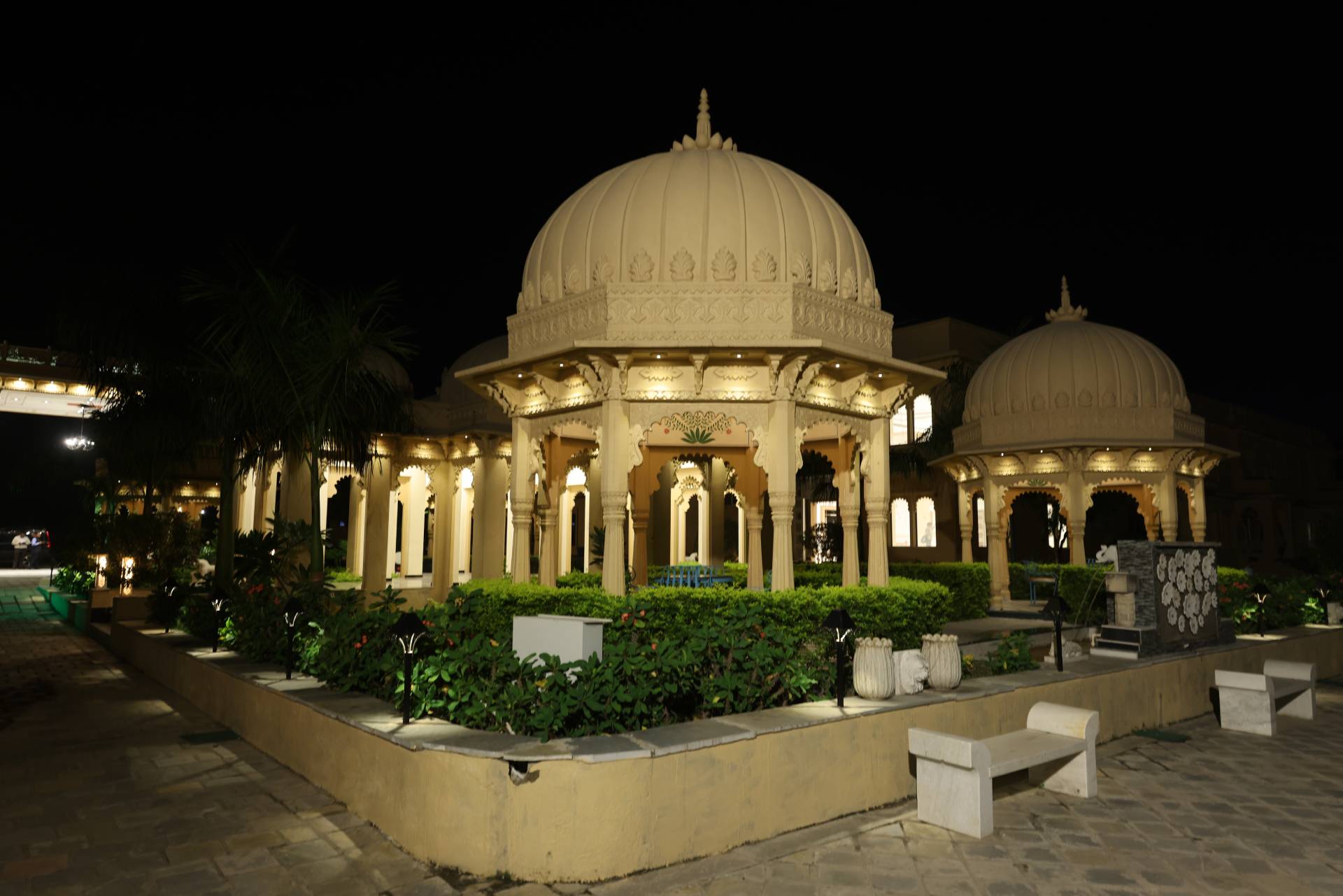 Tathastu Courtyard at Dusk with Lanterns